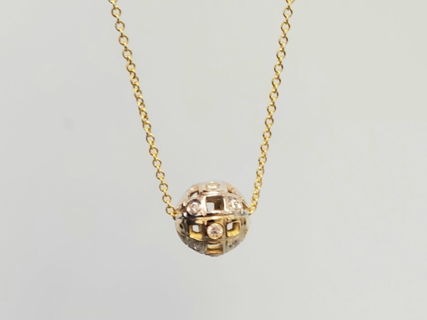 18k Two Tone Gold & Diamond Sphere Necklace by Wallach Custom Designs